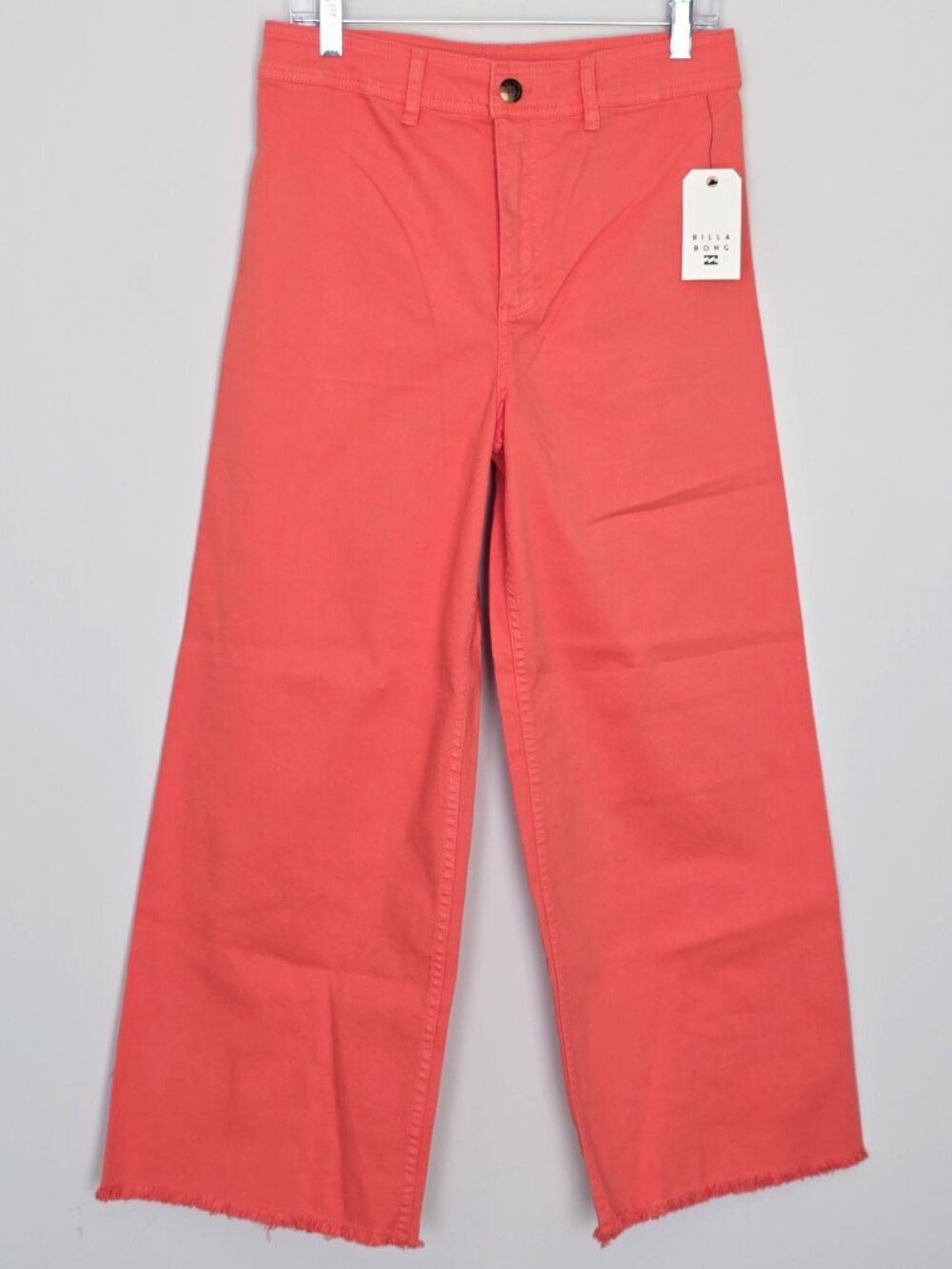 Billabong High Rise Wide Leg Jeans Orange Coral Raw Hem Size 31 NWT